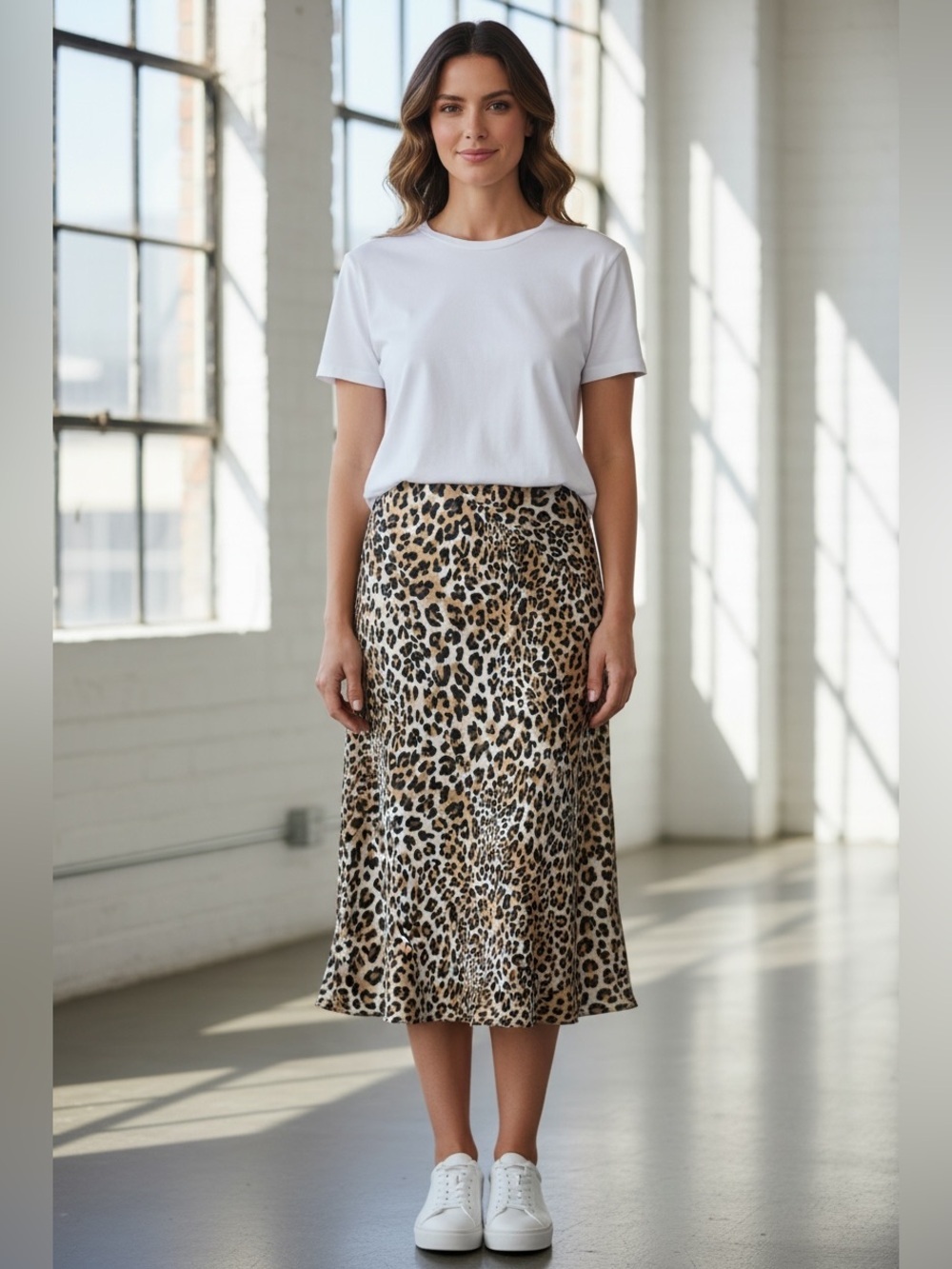 Ellison Leopard-Print Midi Skirt in Brown and Black Size M